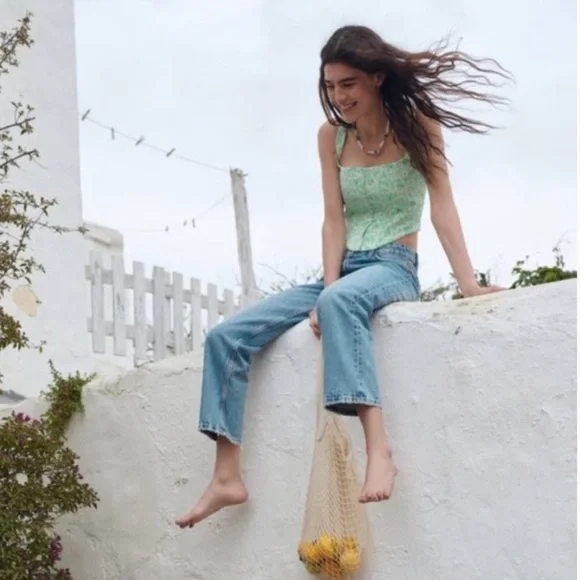 Zara Floral Corset Green NWOT M - Picture 3 of 6